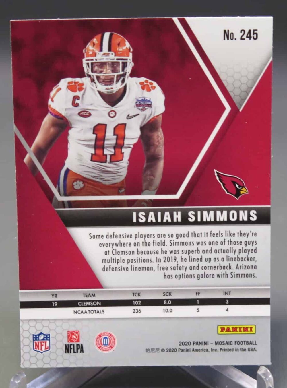 2020 Panini Mosaic Isaiah Simmons RC Football Card. - Image 3