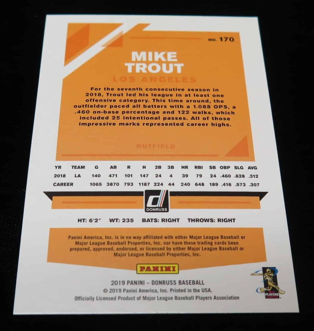  2019 Donruss Baseball Mike Trout Holo Red Parallel Card. - Image 3