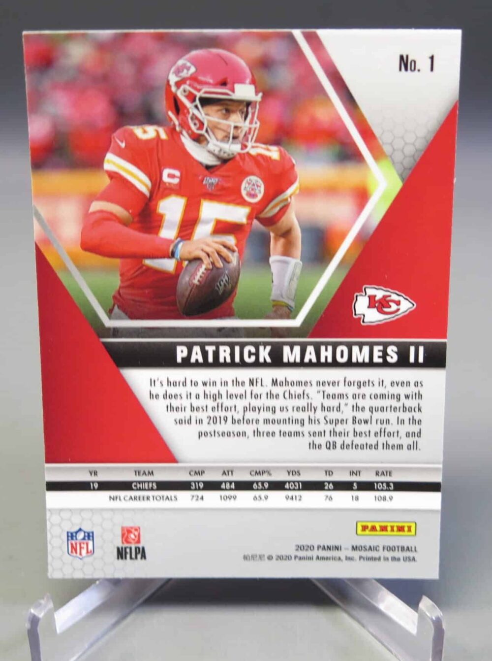 2020 Panini Mosaic Football Patrick Mahomes II Football Card #1 - Image 3